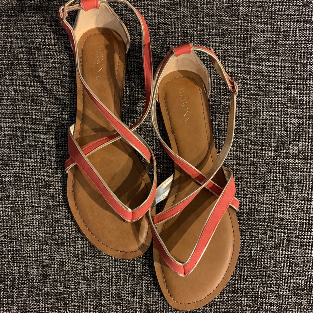 Merona coral and gold strappy sandals